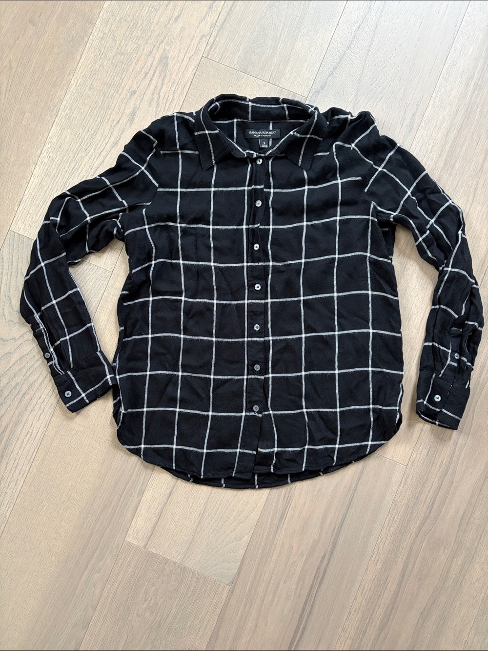 Banana Republic Black Button-Down Shirt with White Windowpane